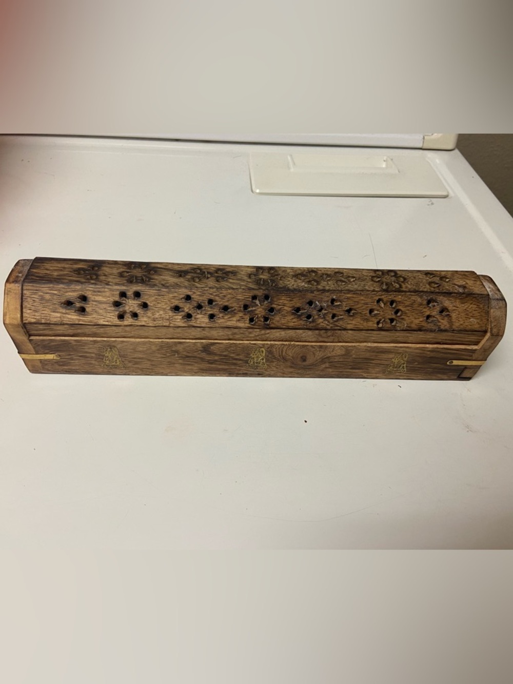 Wooden Carved Incense Holder Box - Floral Cutout
